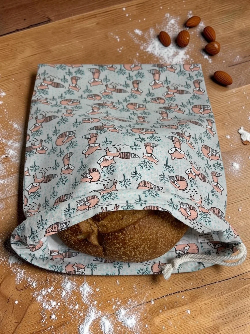 Woodland Fox Reusable Bread Bag, Baby Fox Sourdough Cotton Bread Storage Bag